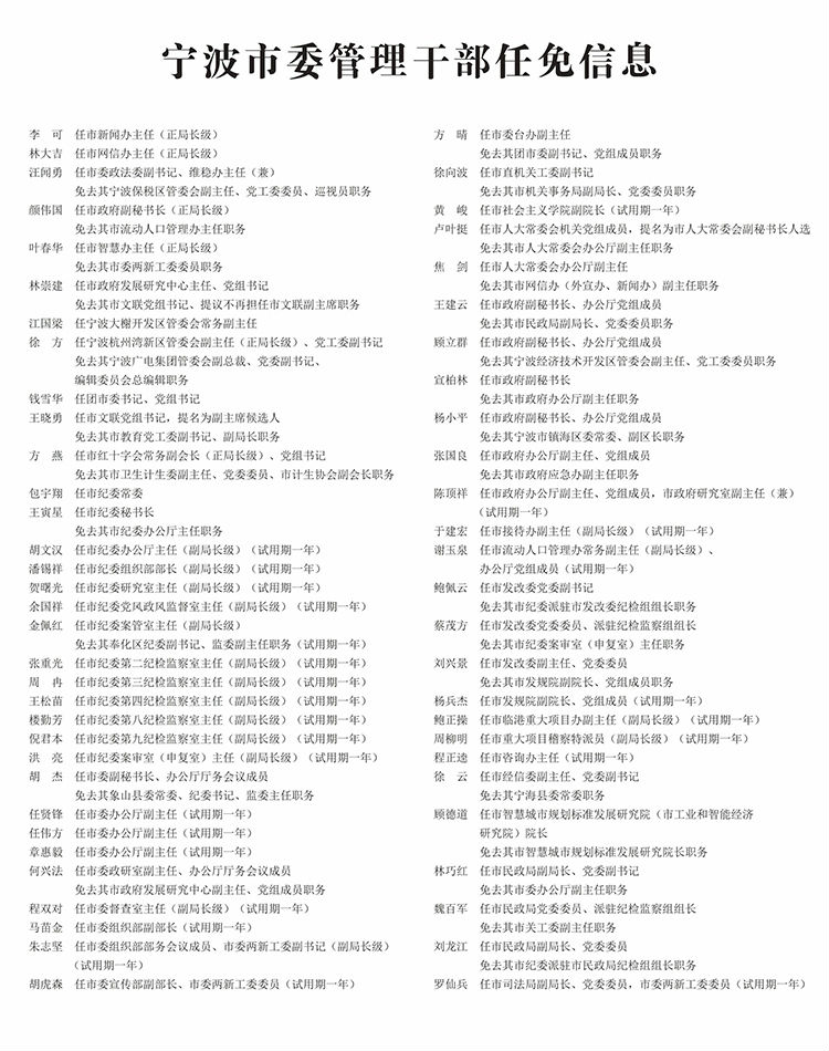 寧波最新人事任免動態(tài)